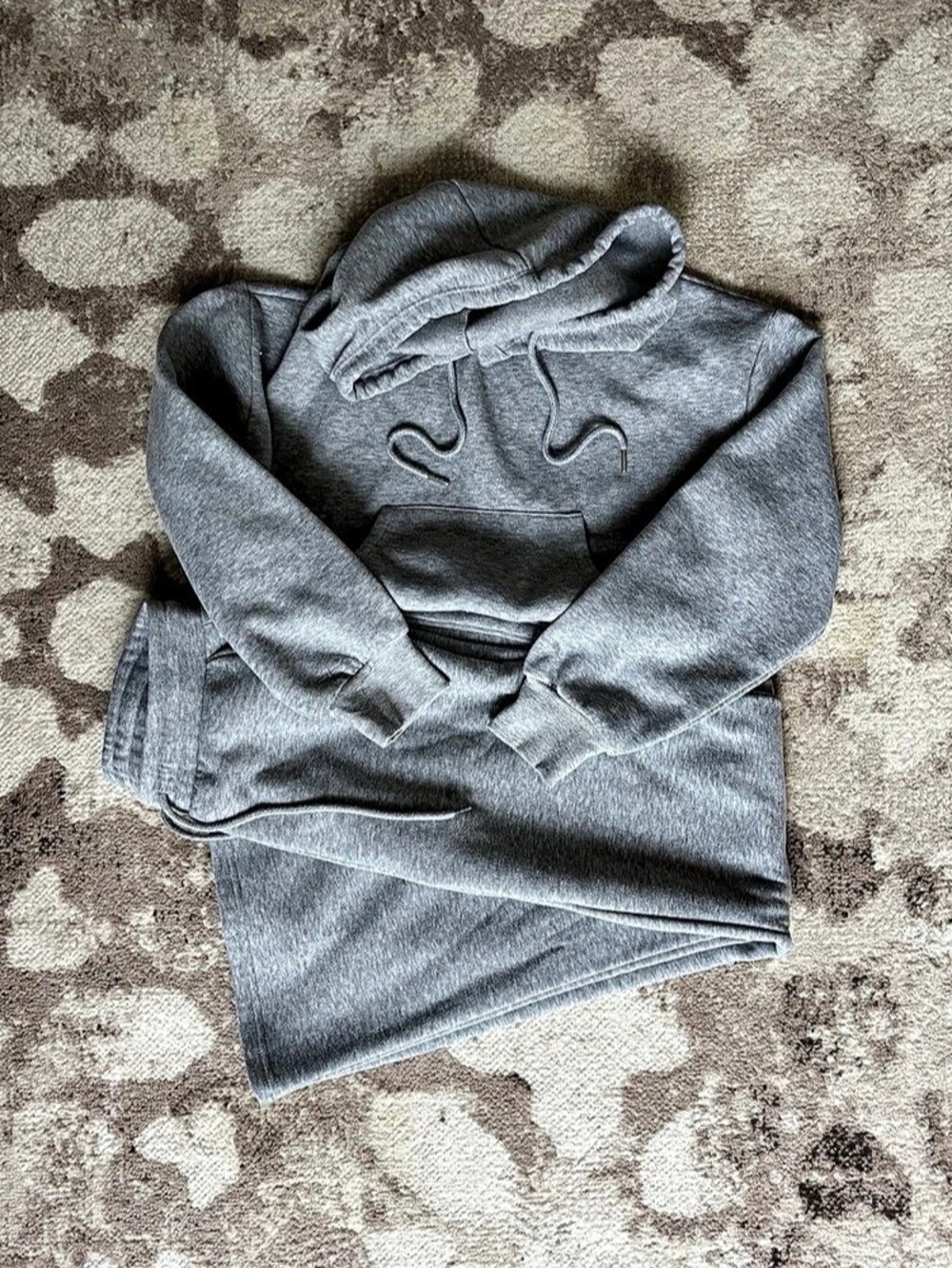Grey Lounge Cropped Sweatshirt Hoodie & Wide Leg Flare Pants Set - S
